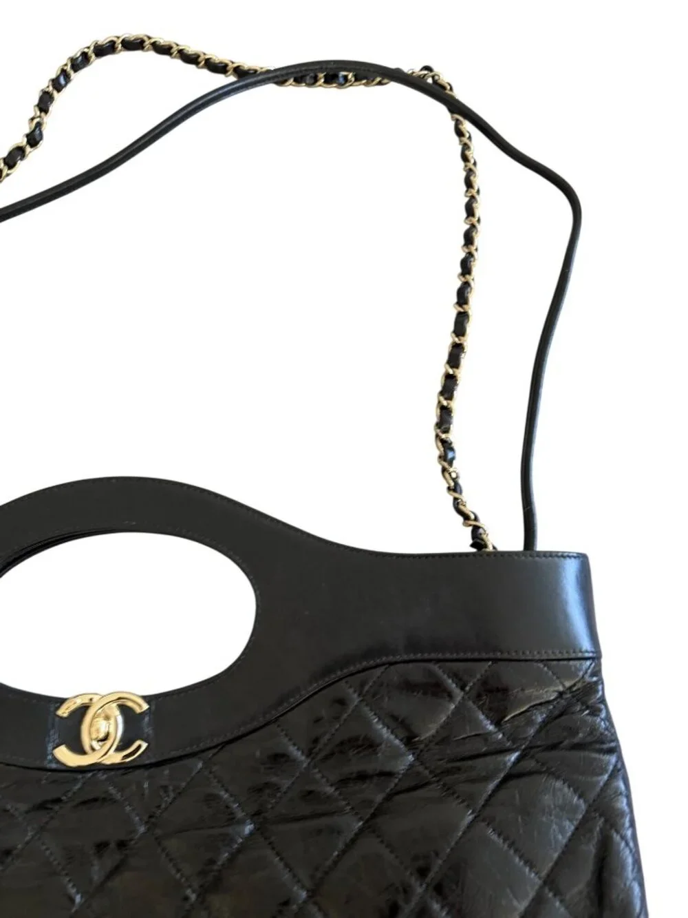 CHANEL 31 Large Shopping Tote Bag Black Quilted Calfskin Leather Gold HW
